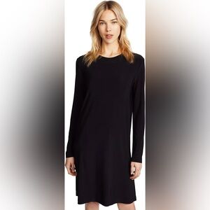 Norma Kamali Slinky Jersey Crew Neck Long Sleeve Black Dress